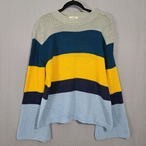 Umgee Womens Striped Loose Knit Bell Sleeve Sweater Size S Feminine Dainty Boxy